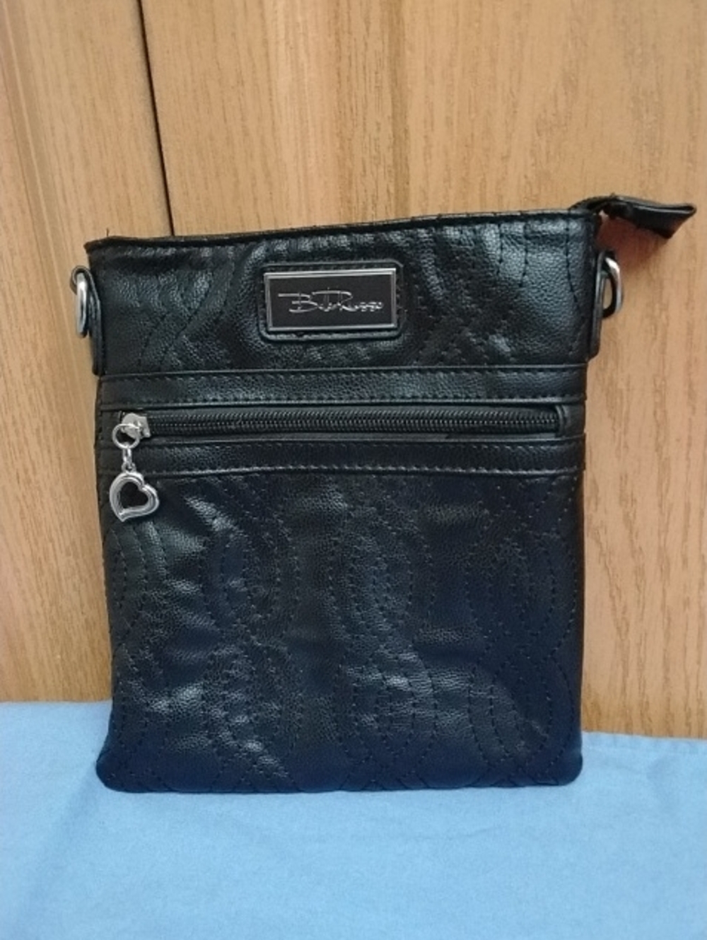 Bella Russo Black Crossbody Bag with Heart Charm